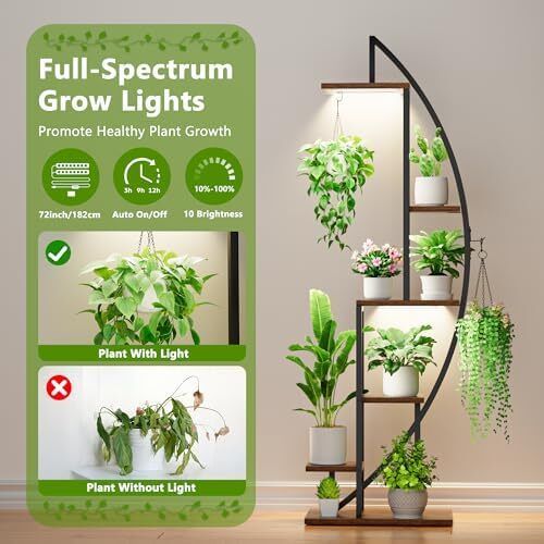 Plant Stand Indoor with Grow Lights, 6 Tiered Tall Plant Shelf, Metal Plant Stand for Indoor Plants Multiple, Half-Moon Plant Rack Display Shelf, 2 Pcs Plant Holder for Living Room, Patio