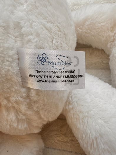Mumbles White Pink Hippo Plush Soft Only approx. 25 cm. (without legs) MM606 Please see photos