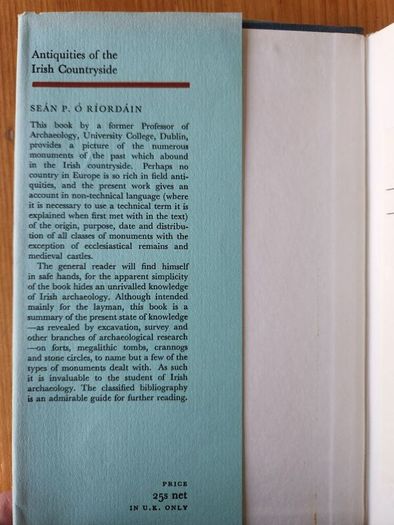 Antiquities Of The Irish Countryside.  By Sean P. Riordain. Hardback With Dustjacket In Good Condition.
