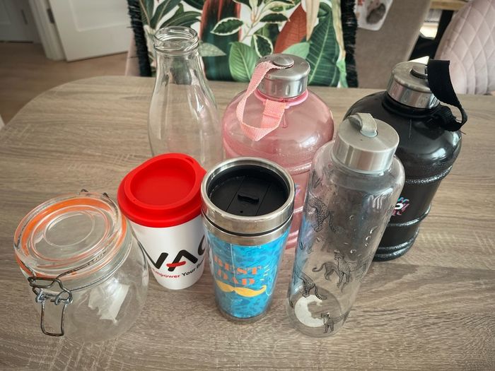 water bottles & glass jar & bottle