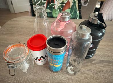 water bottles & glass jar & bottle