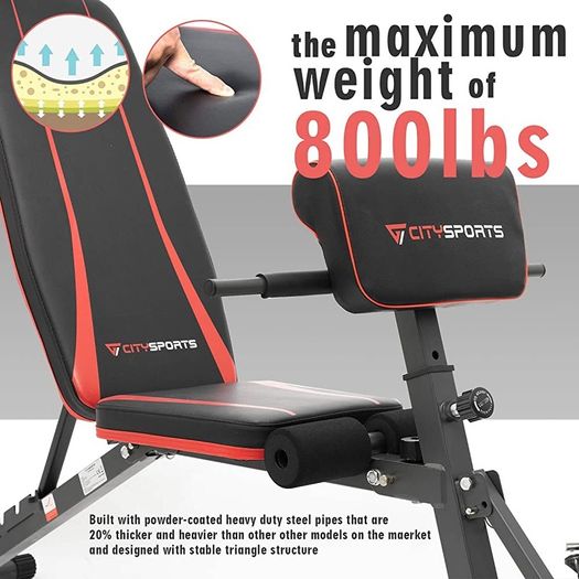Adjustable Weight Bench, Multifunction Folding Weight Bench with 7 Adjustable Positions & 2 Training Straps, Home Gym Weight Bench (FREE SHIPPING)