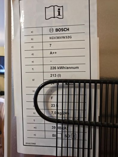Bosch Fridge Freezer KGV36VW32G 184 cm