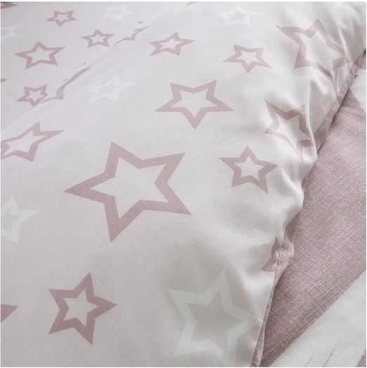 Kids Super Star Duvet Cover Set Single | Blush Pink Star Bedding Set with Pillowcase | Soft Polycotton Reversible Bed Set for Boys & Girls Bedroom
