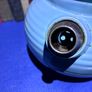 Vintage 1930s blue Ribbed Textured Earthenware Teapot Art Deco Metal Nozzle Image 8