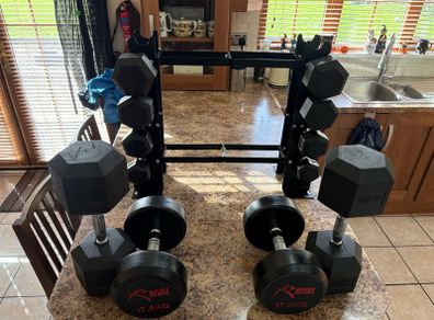 Hex Dumbbells + Rack / Storage Stand, Cheap!!
