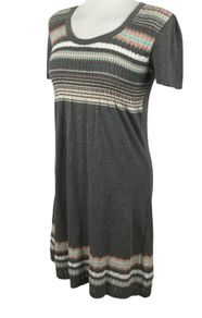 Dorothy Perkins Grey Striped Short Sleeve Cotton Blend Jumper Dress Uk 10