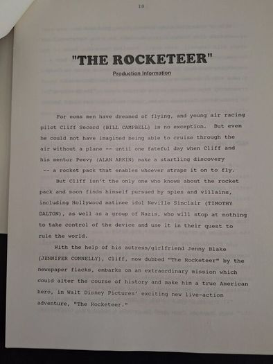 The Rocketeer 1991 Movie Press Kit
