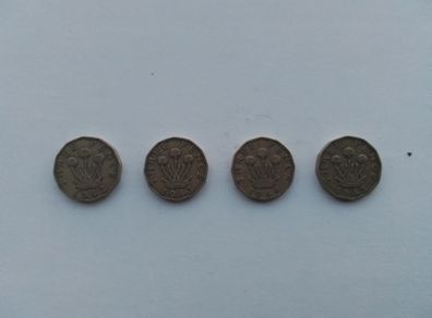 4.English Three Pence Coins.