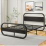 King Size Bed Frame with Headboard,150x200 Oval-Shaped Platform Bed Frame with Under-Bed Storage,Steel Slats Mattress Foundation Round Pipe Design,Black Image 5