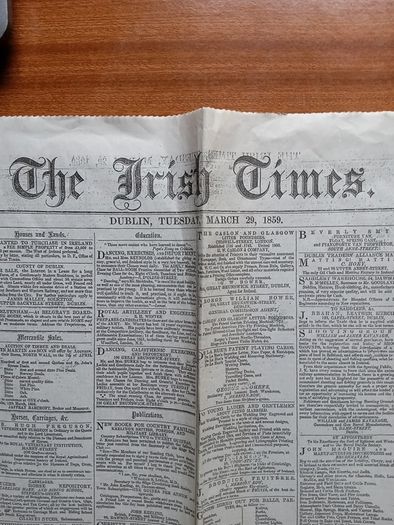 First edition of The Irish Times - facsimile of the paper for Tuesday march 29 1859