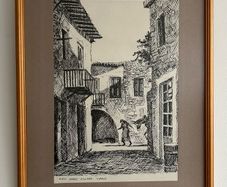 Pen and Ink Kato Dorys Village Cyprus