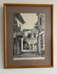 Pen and Ink Kato Dorys Village Cyprus