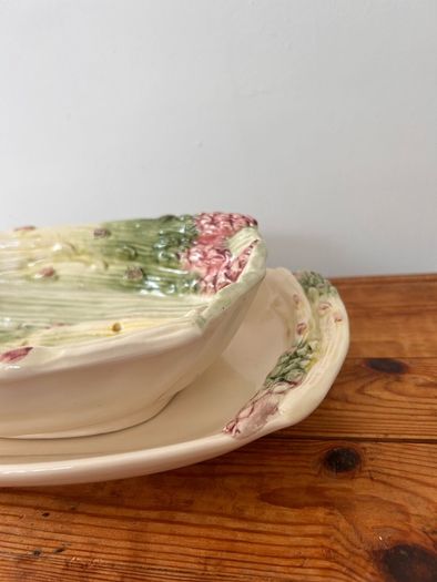French Vintage Ceramic Majolica Asparagus Serving Set