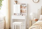 Dressing Table with Mirror and One Drawer, Cosmetic Table, Adjustable Shelves, Modern, 70 x 40 x 136 cm, White