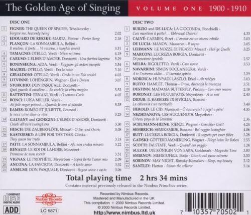 Free Postage! The Golden Age of Singing - Volume One - 1900 - 1910. 2 x CD.