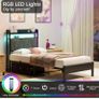 Single Bed Frames with 3ft Upholstered Wooden Two-shelf Storage Headboard, Charging Station,LED Lights Image 5