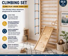 Swedish Ladder Wall Gym 5 in 1 Wooden Indoor Playground Climbing Toys