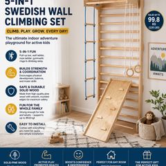 Swedish Ladder Wall Gym 5 in 1 Wooden Indoor Playground Climbing Toys