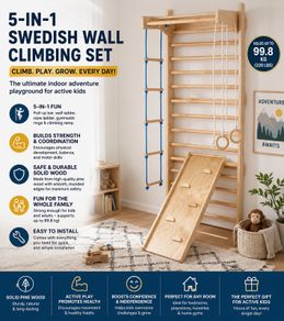 Swedish Ladder Wall Gym 5 in 1 Wooden Indoor Playground Climbing Toys