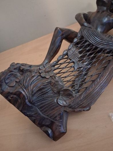 Tall Asian Rosewood Carved Fisherman statue
