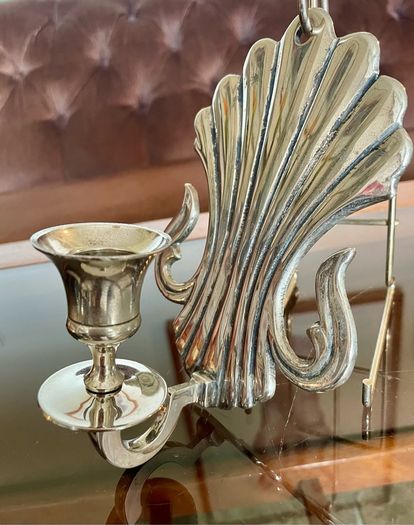 Antique Silver Colour Art Deco Style Retro Decor Scallop Shell Candle Sconce 1920s