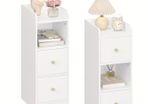 Set of 2 White Bedside Tables  Adjustable Drawers
