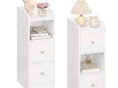 Set of 2 White Bedside Tables  Adjustable Drawers
