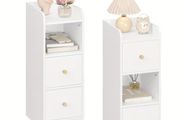 Set of 2 White Bedside Tables  Adjustable Drawers