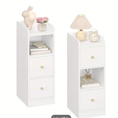 Set of 2 White Bedside Tables  Adjustable Drawers
