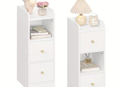 Set of 2 White Bedside Tables  Adjustable Drawers