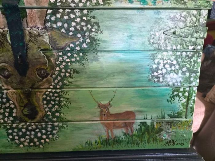 original hand painted wooden chest