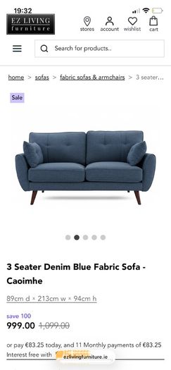 Ez living navy sofa