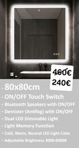 LED Bathroom Mirror Bluetooth Speakers Fog Free Dual LED