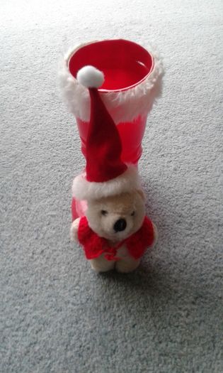 Vintage Red Santa Boot with White "Fur" Trim.