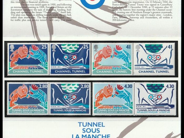 1994 Channel Tunnel Souvenir Folder Complete including presentation pack and First Day Covers from both Great Britain and France