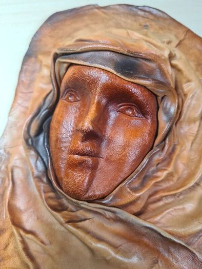 Leather face mask wall art handmade wall hanging