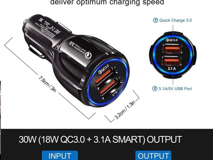 USB Car Adaptor 2 Port USB 3.0 Car Cigarette Lighter Phone Charger 30W 5A Fast Charging Compatible with iPhone Samsung Galaxy iPad Huawei (FREE POSTAGE)