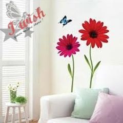 Art Red Daisy Flowers Nice Colour Wall Stickers