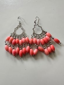 silver pink coral earrings