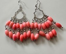 silver pink coral earrings