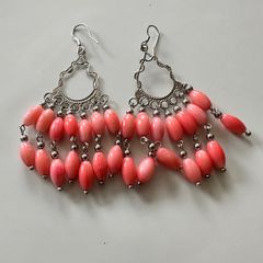 silver pink coral earrings