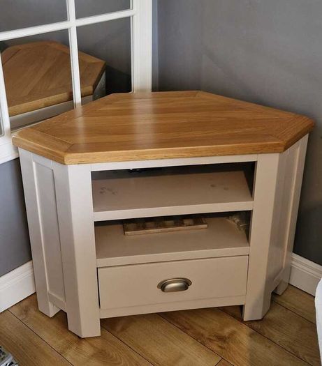 Grey Hexagonal shaped T.V unit with wooden top