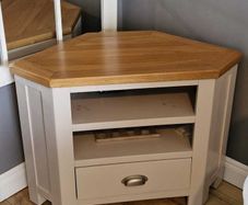 Grey Hexagonal shaped T.V unit with wooden top