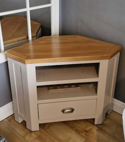 Grey Hexagonal shaped T.V unit with wooden top