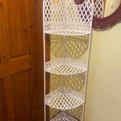 Vintage White Metal Corner Shelf - For Sale