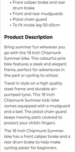 Girls Bike Chipmunk Kids 18 inch Bike - For Sale
