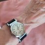 very old manual Foreign watch. Leather strap. Working. Beautiful 15 Jewels manual wind movement Swiss made . Image 4