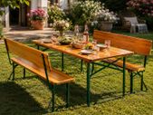 Wooden Folding Picnic Table and Bench Set with Backrests Seats 8