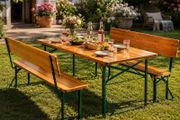 Wooden Folding Picnic Table and Bench Set with Backrests Seats 8